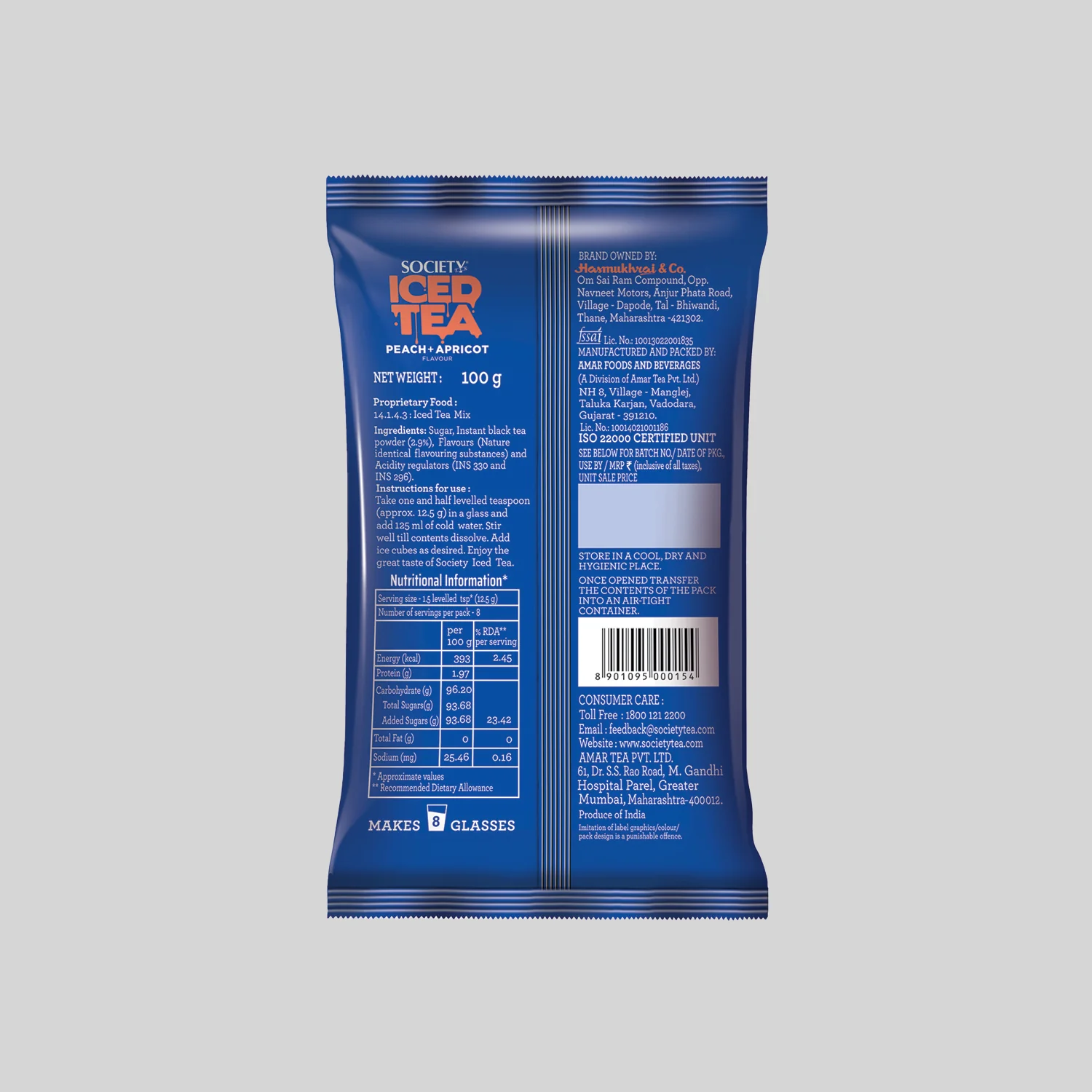 Society Iced Premix Tea Peach Apricot Black 100 g Pouch - Pack of 10 - Image 3