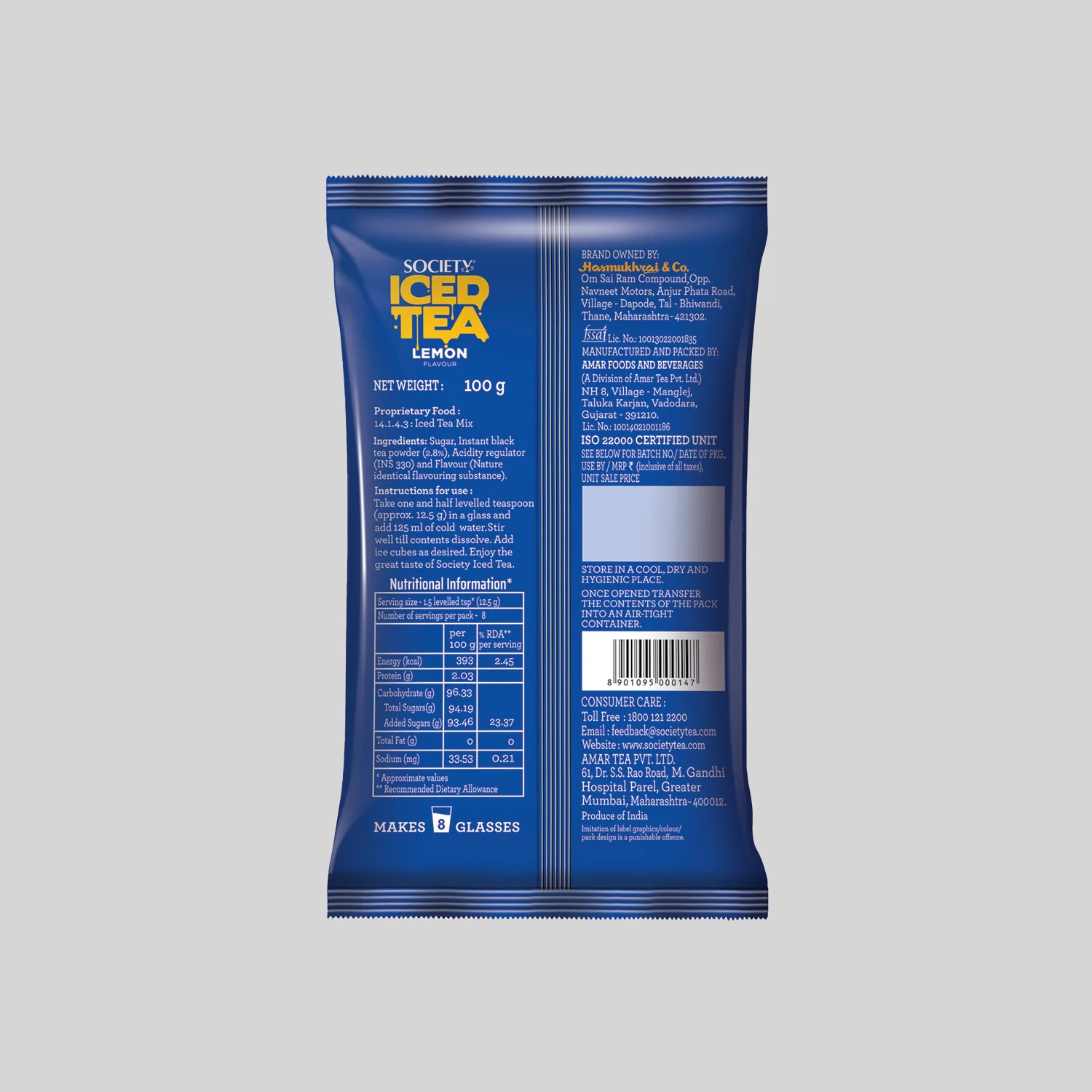 Society Iced Premix Tea Lemon Black 100g Pouch - Pack of 10 - Image 3